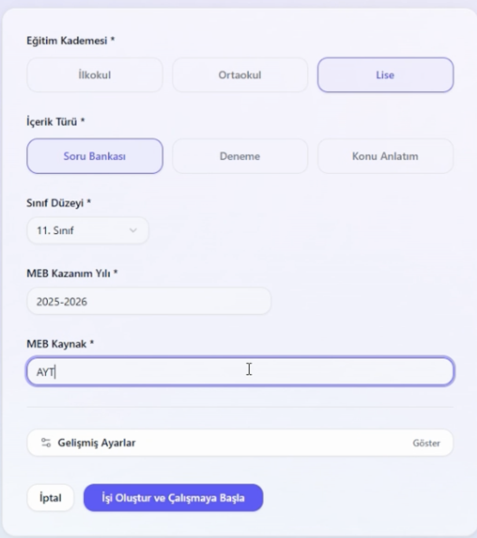 İş Parametrelerinizi Belirleyin