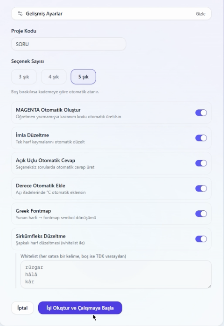 Detaylı Yapılandırma Seçenekleri